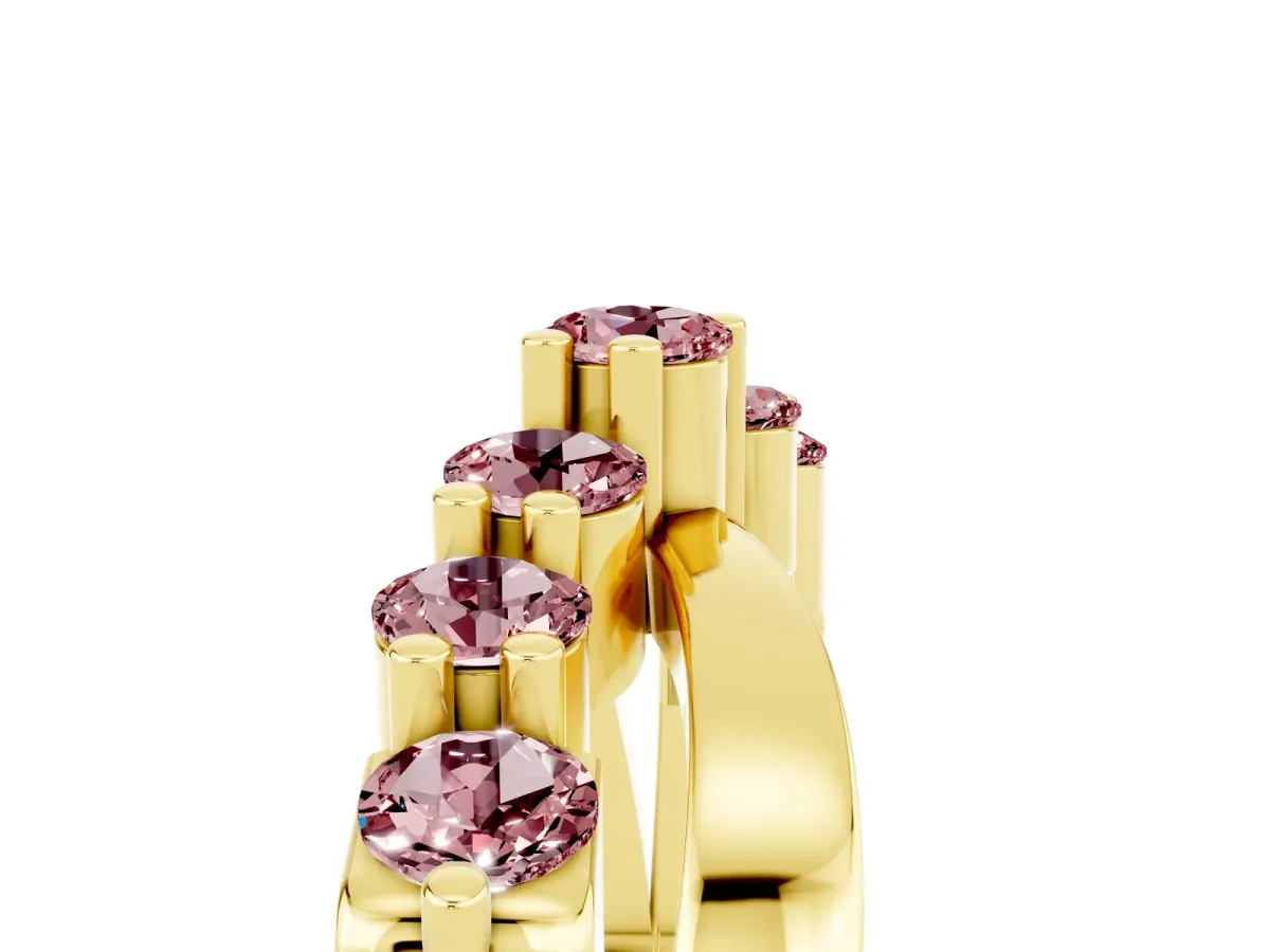 Round Morganite Prong-Set Crossover Band Yellow gold
