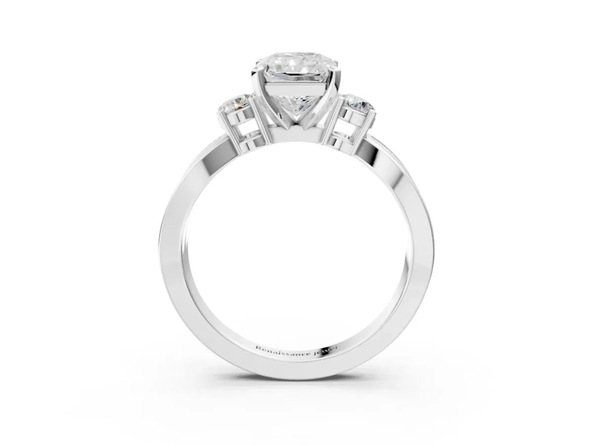 Three-Stone Radiant Cut Cut Diamond Twist Band with Prong Setting Platinum