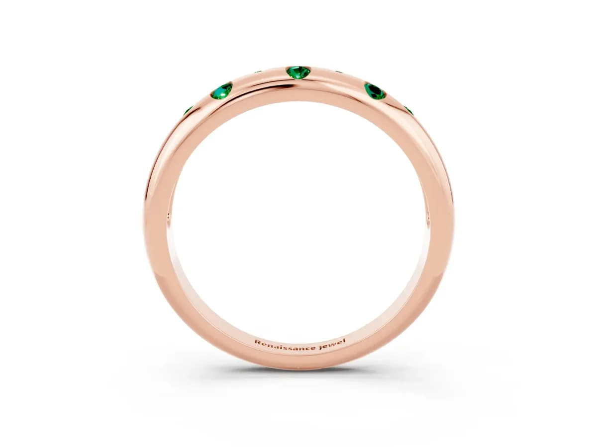 Round Emerald Flush-Set Comfort Fit Band Rose gold