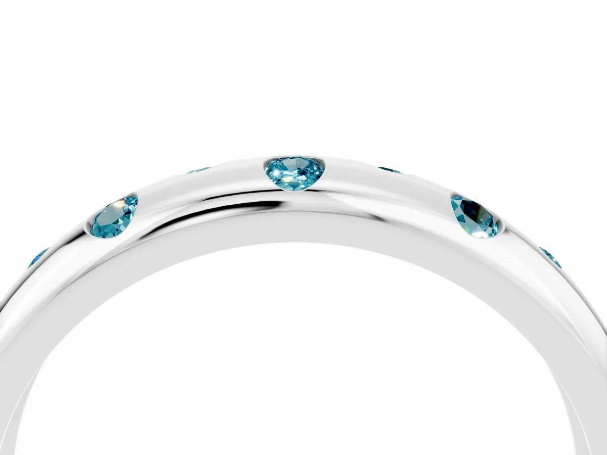 Round Blue Topaz Flush-Set Comfort Fit Band Silver