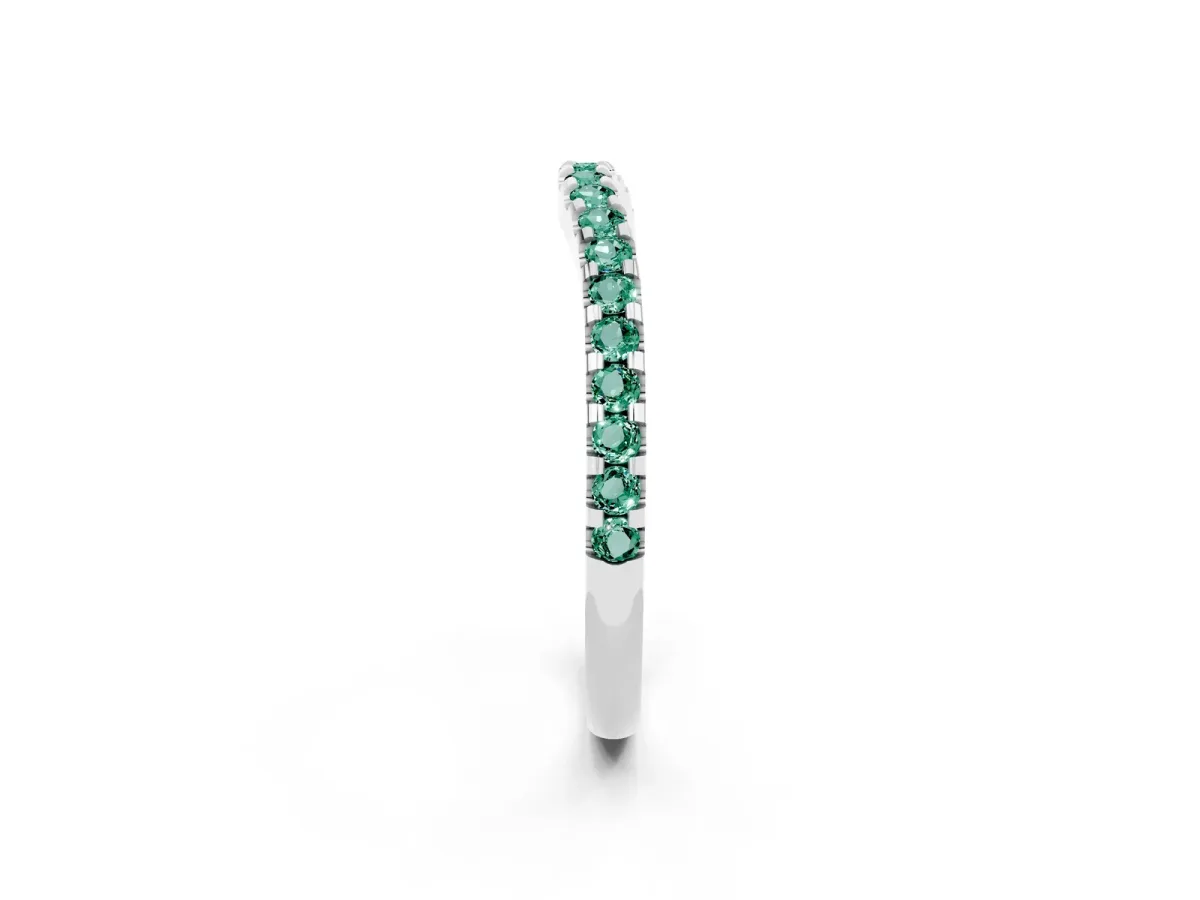 Round Green Sapphire Pavé Curved Wedding Band Silver