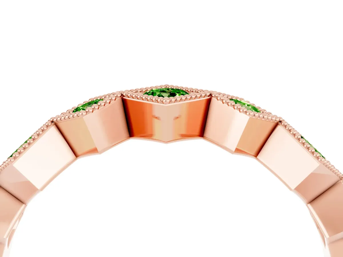 Milgrain Square Bezel Round Peridot Chevron Band Rose gold