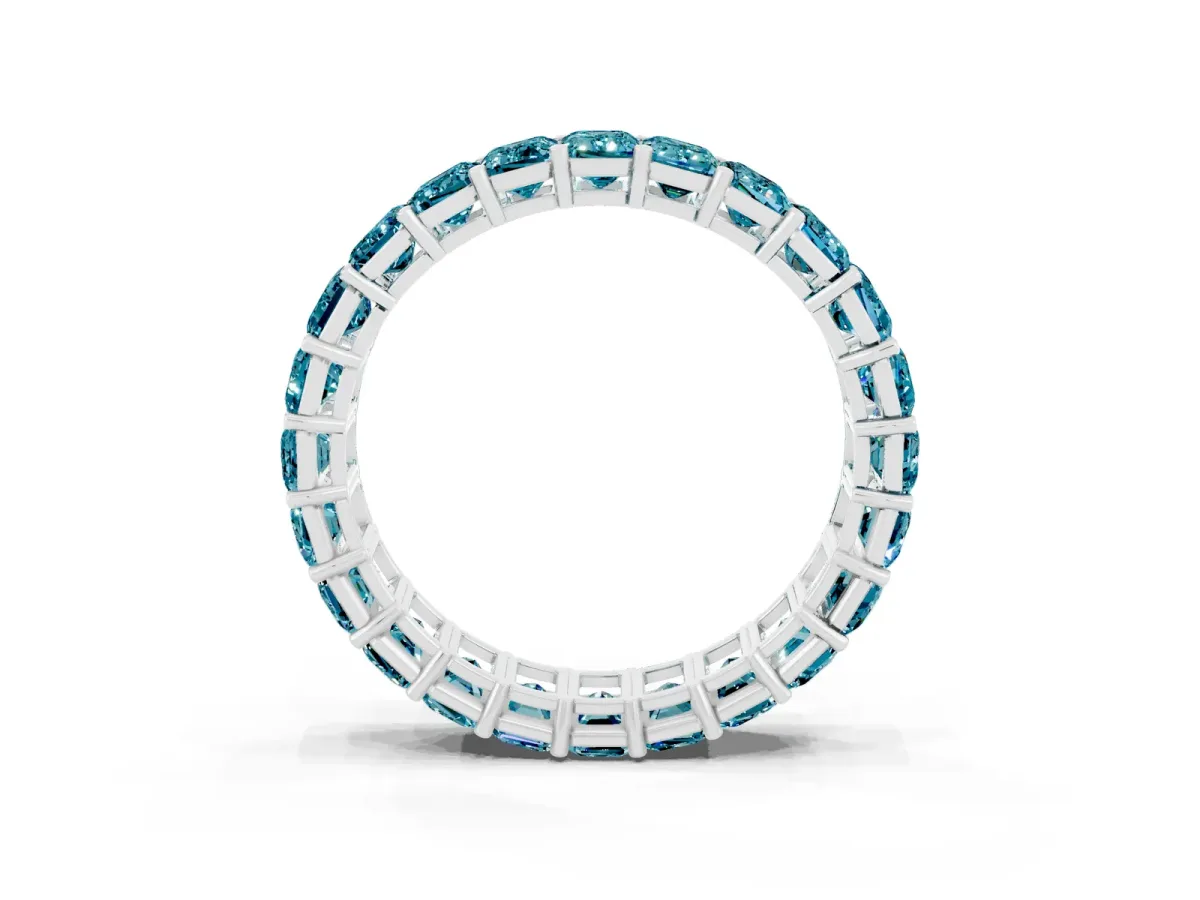 Emerald Cut Blue Topaz Eternity Band with Shared Prong Setting Platinum