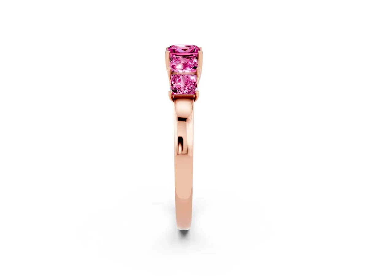 Princess Cut Five-Stone Pink Sapphire Ring with Classic Prong Setting Rose gold