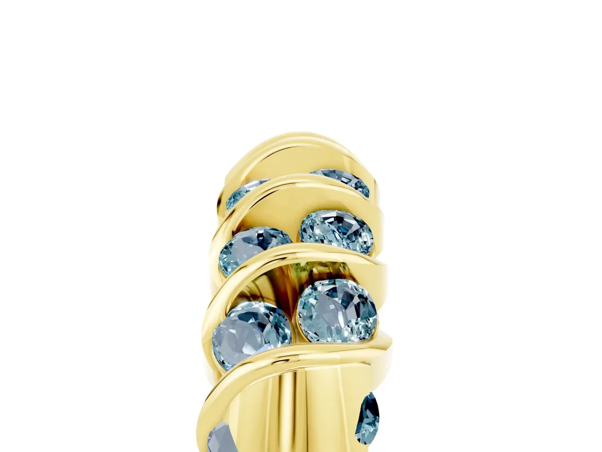 Channel Set Round Aquamarine Multi-Row Band Yellow gold