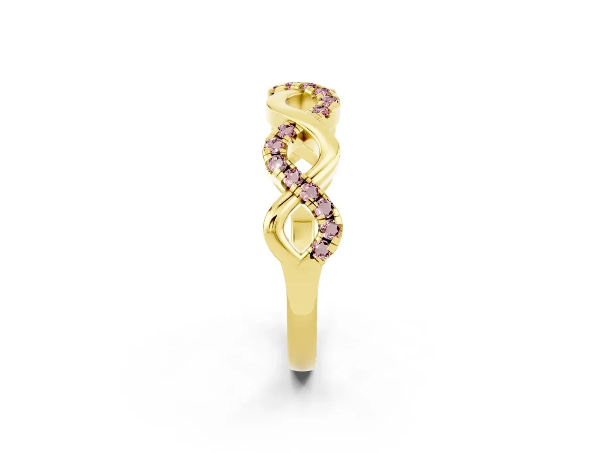 Twist Infinity Round Morganite Band with Pavé Setting Yellow gold