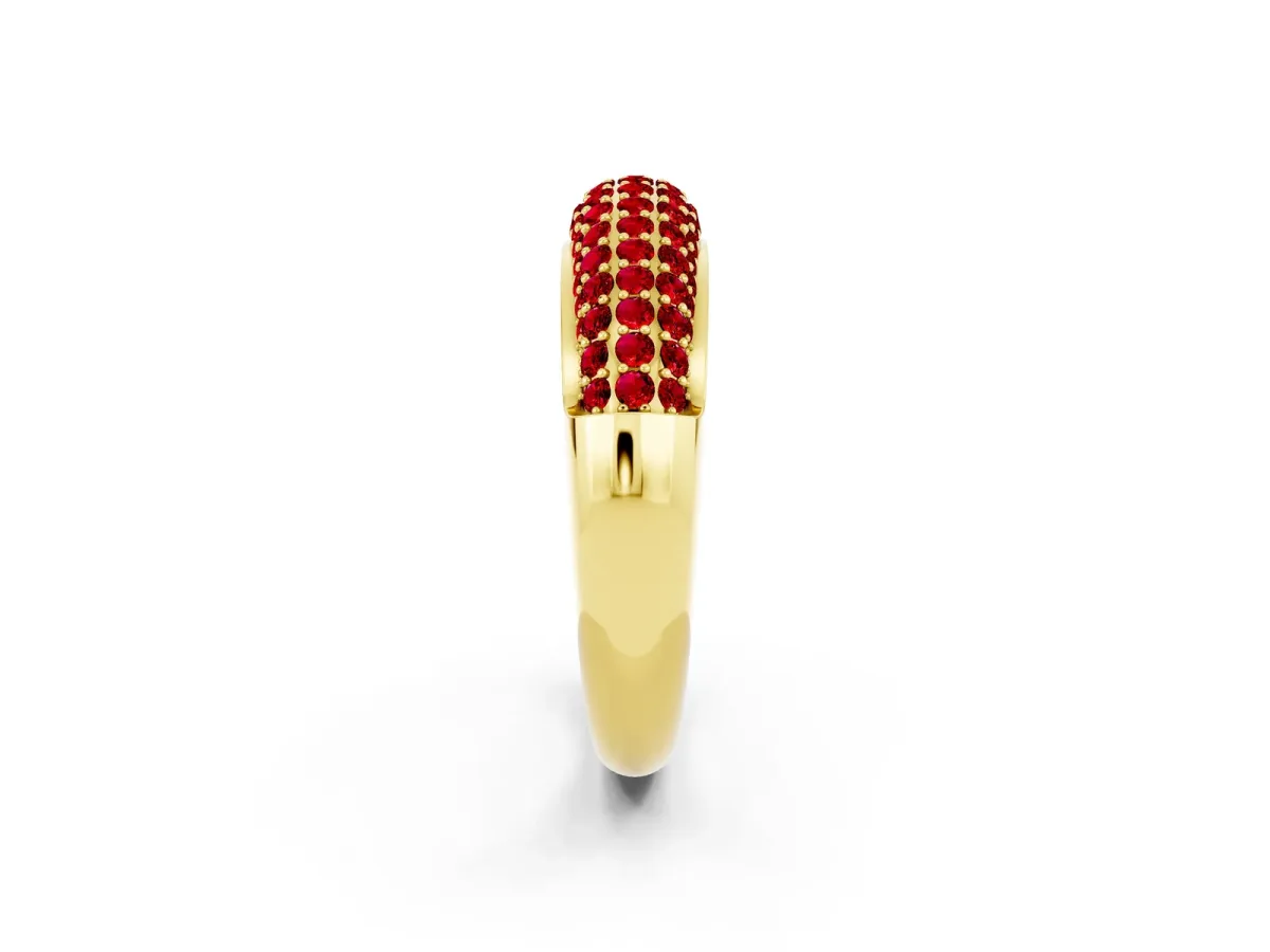 Three-Row Pavé Round Ruby Dome Band Yellow gold