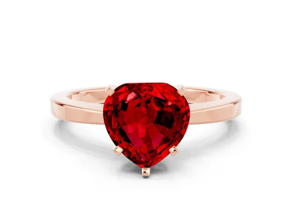 Heart Cut Ruby Solitaire Engagement Ring with Classic Band and Four-Prong Setting Rose gold