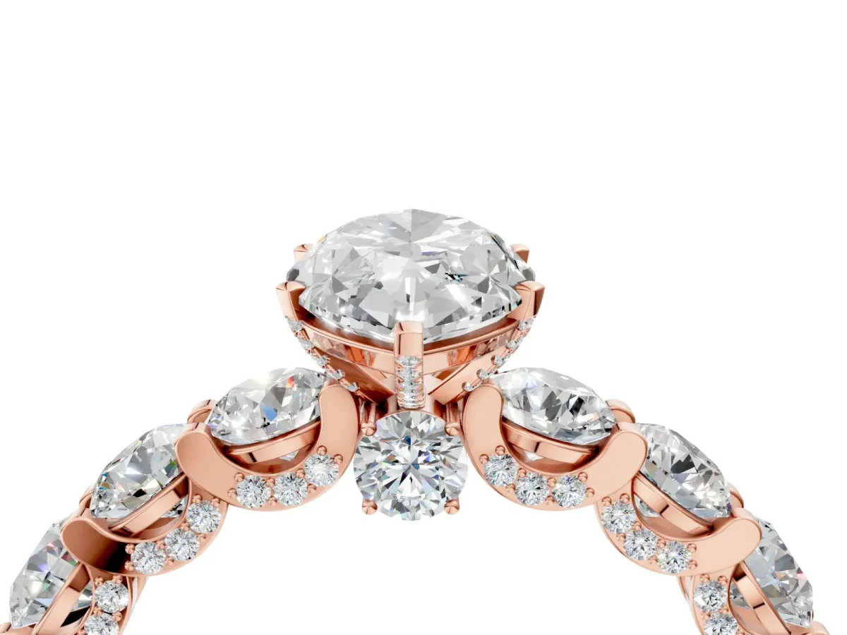 Marquise Cut Diamond Side Stone Engagement Ring with Four-Prong Setting Rose gold