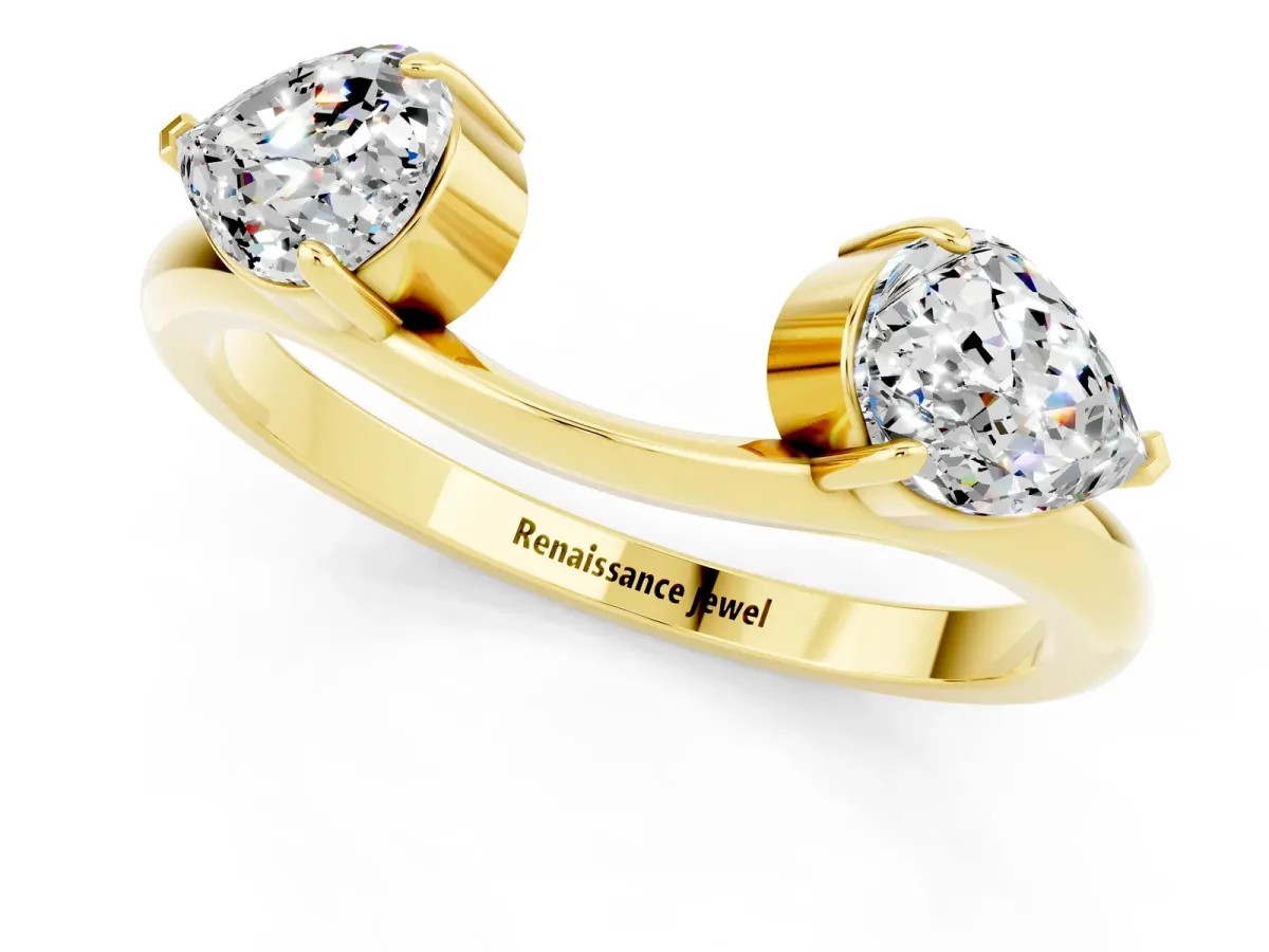 Two-Stone Pear Moissanite Bypass Ring with Prong Setting Yellow gold