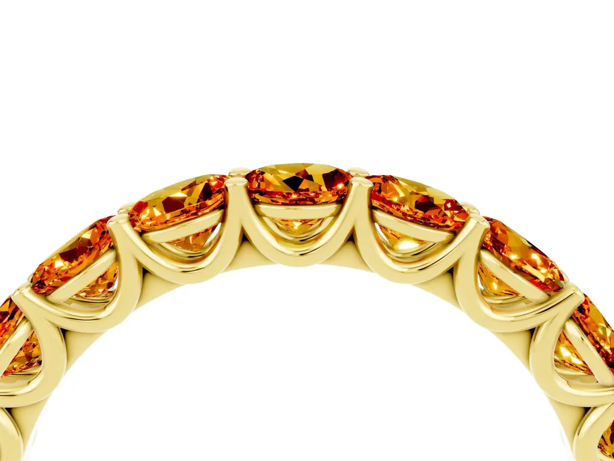 Round Citrine Shared Prong Eternity Band Yellow gold