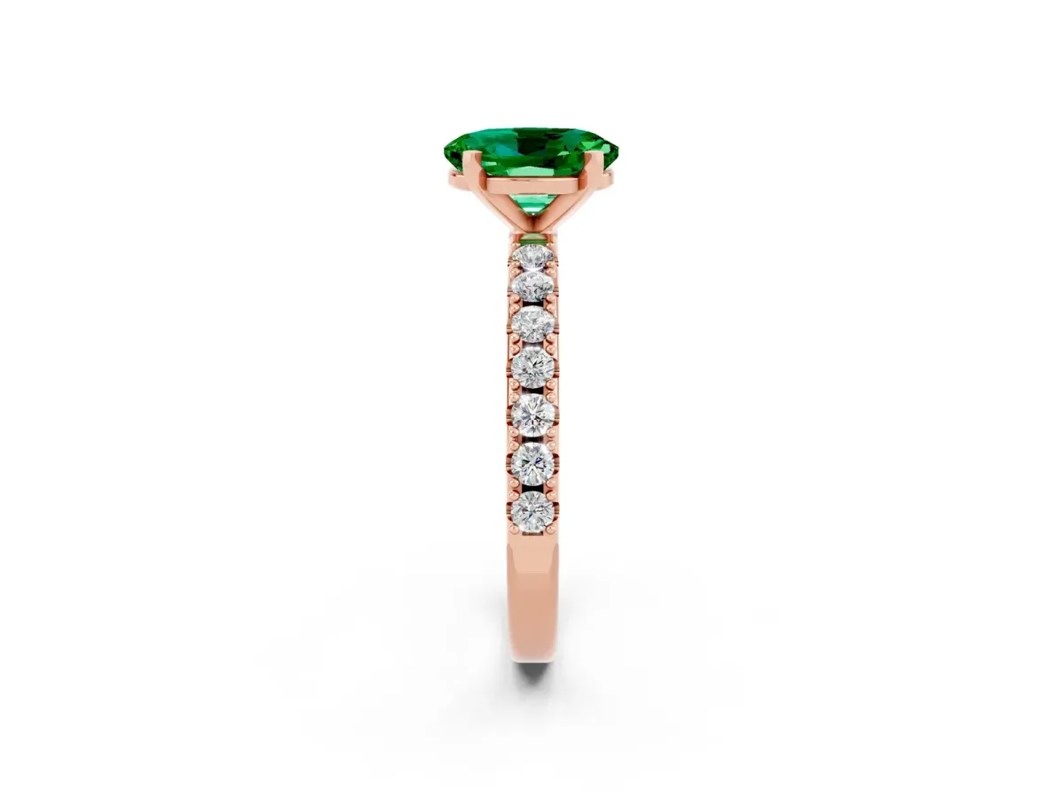 Oval Cut Emerald Solitaire Pavé Band with Four-Prong Setting Rose gold
