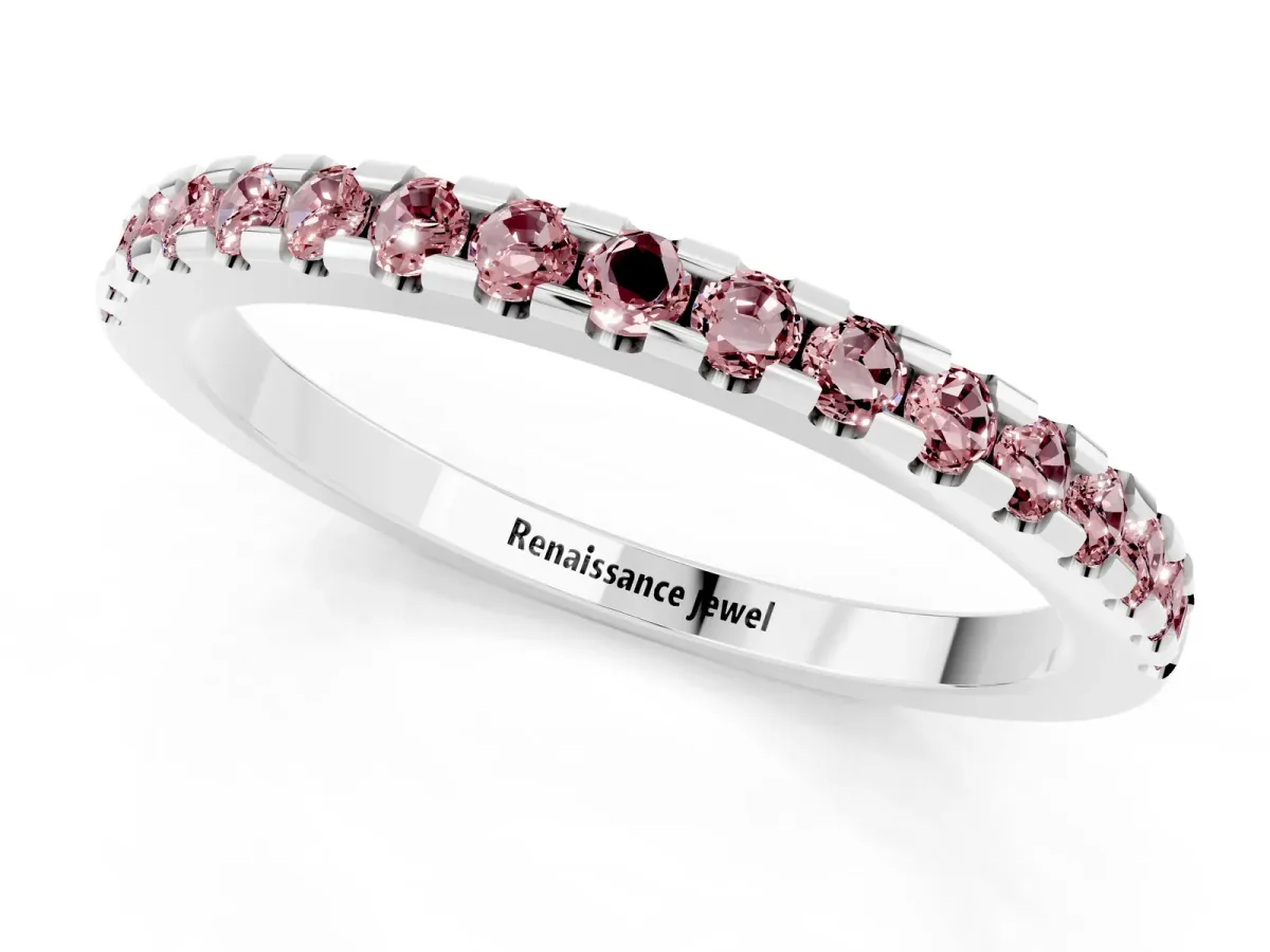 Round Morganite Pavé Set Eternity Band with Micro Prong Setting Platinum