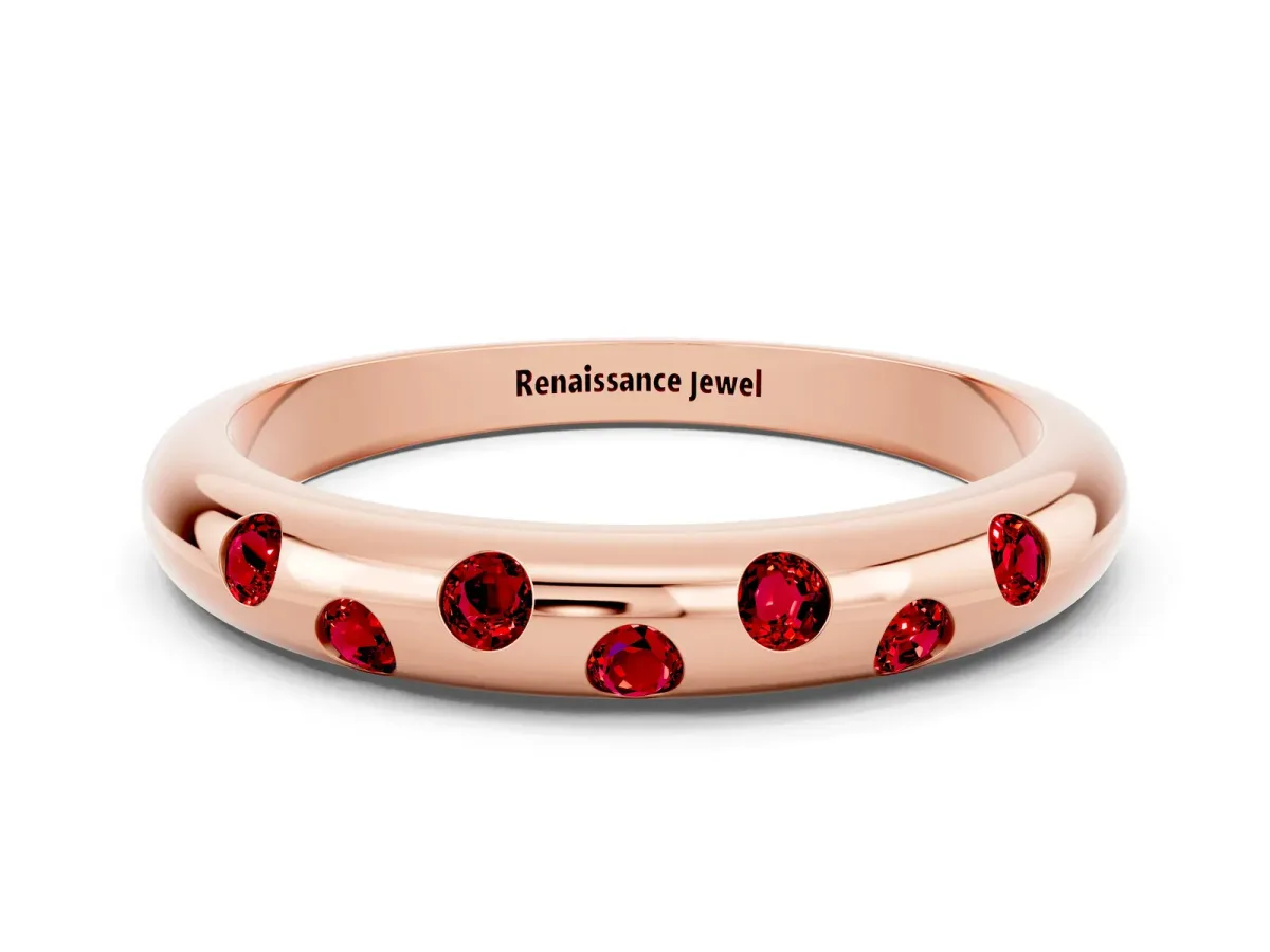 Round Ruby Flush-Set Comfort Fit Band Rose gold