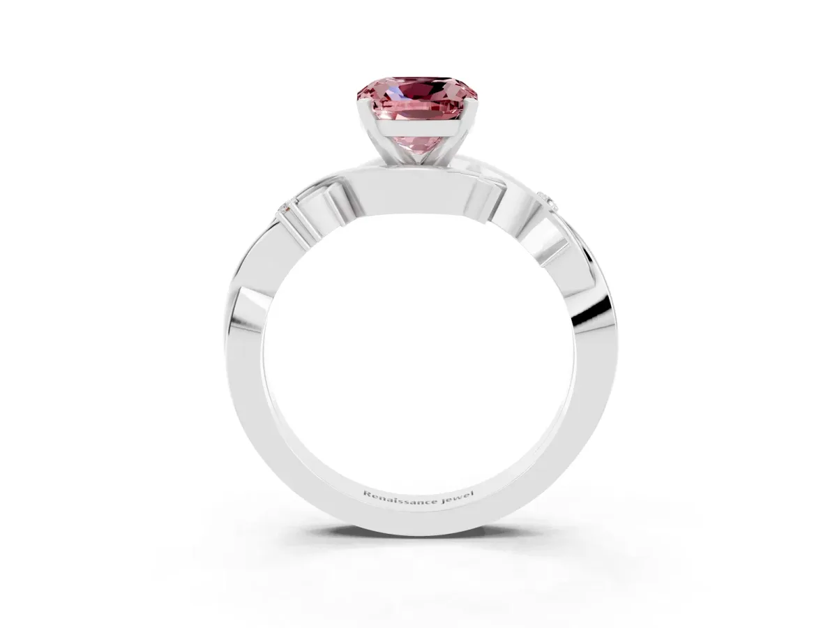 Cushion Cut Morganite Solitaire Ring with Twisted Band and Prong Setting Silver