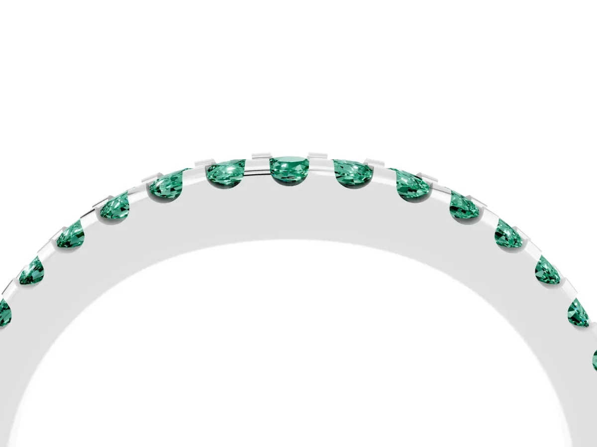 Round Green Sapphire Pavé Curved Wedding Band Silver