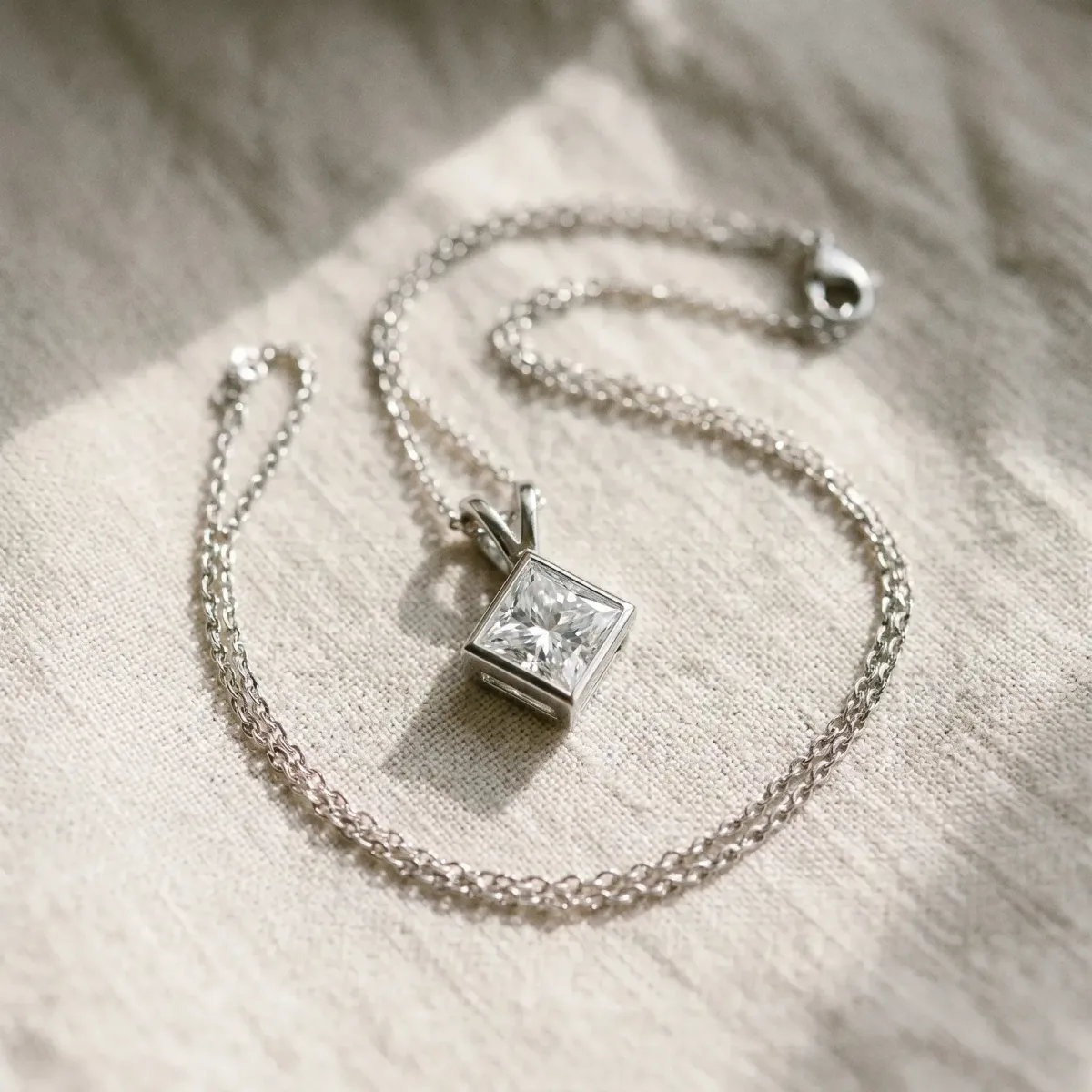Princess Cut Bezel Set Pendant White gold