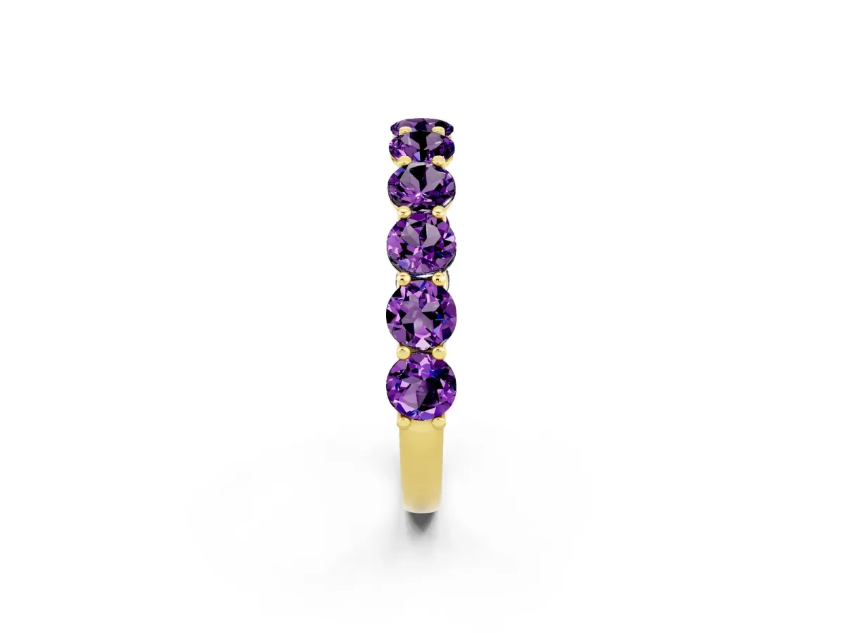Round Amethyst Shared Prong Eternity Band Yellow gold