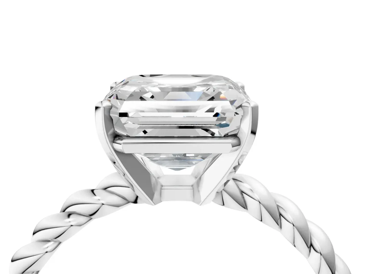 Asscher Cut Cut Solitaire Twisted Band with Four-Prong Setting Platinum