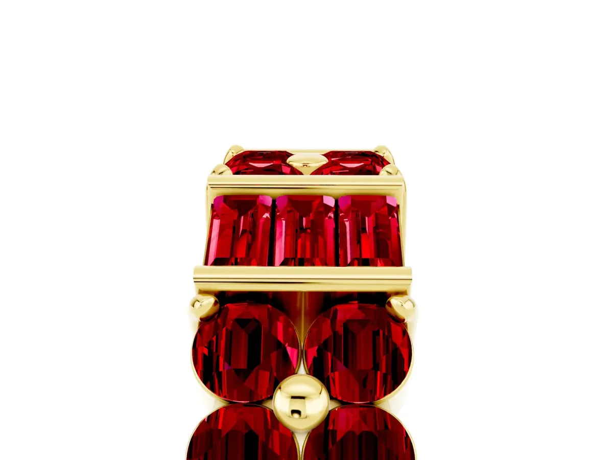Channel Set Round and Baguette Ruby Anniversary Band with Prong Setting Yellow gold