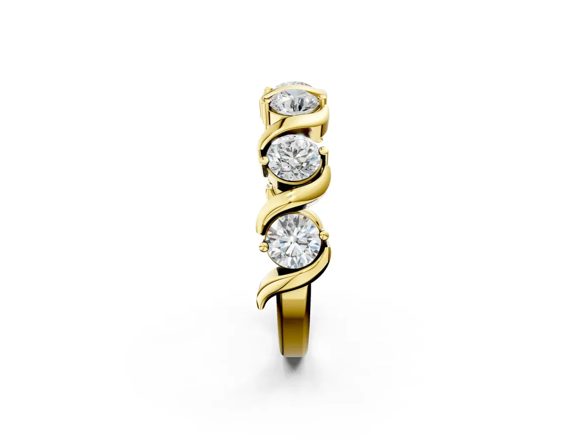 Round Diamond Half Eternity Band with Wave Prong Setting Yellow gold