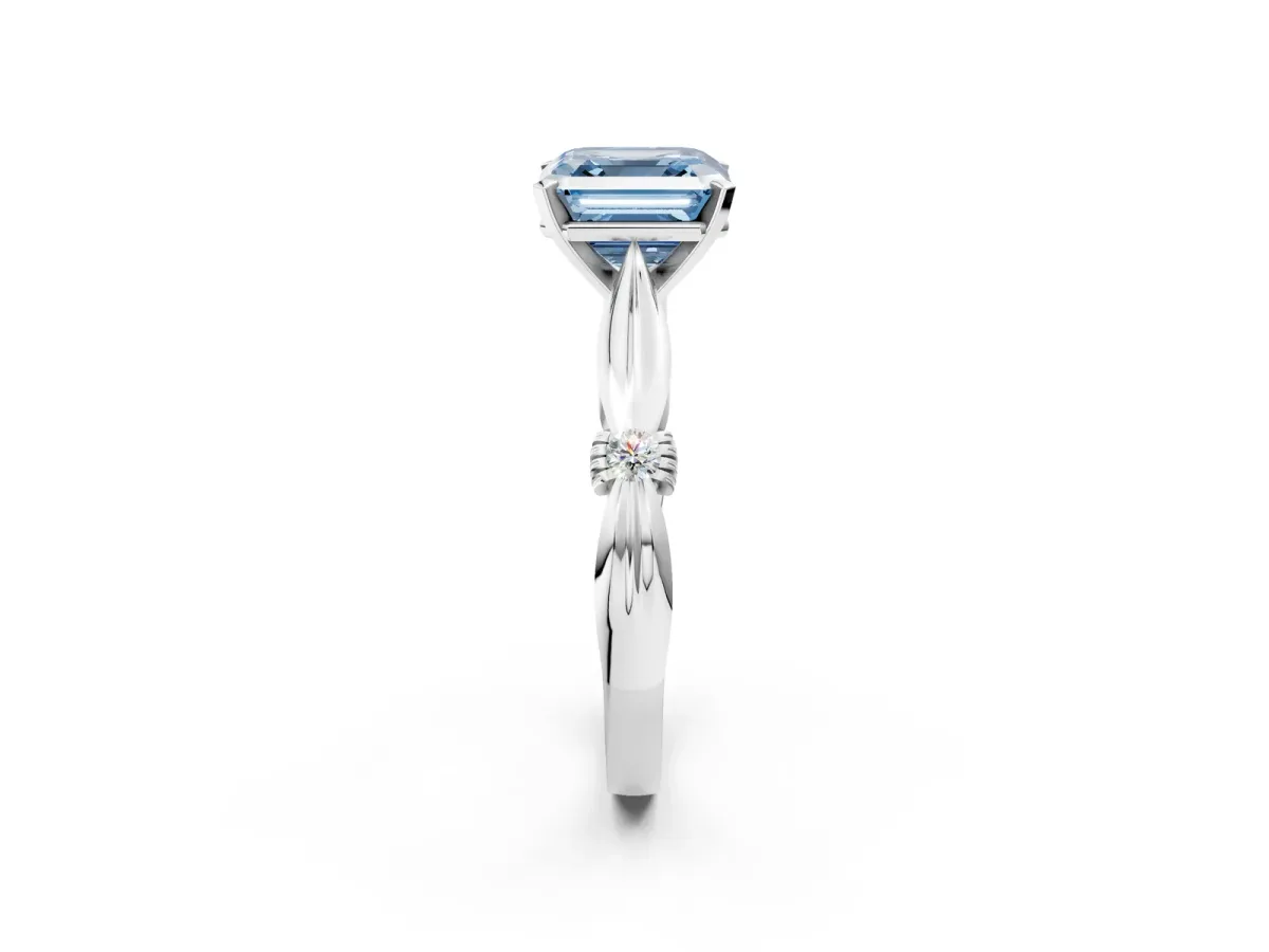 Fancy Blue Asscher Cut Solitaire Diamond Twisted Band with Four-Prong Setting Platinum