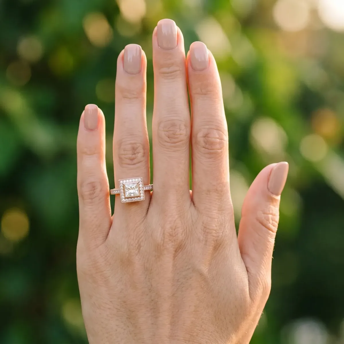 Princess Cut Cut Halo Pavé Diamond Ring Rose gold