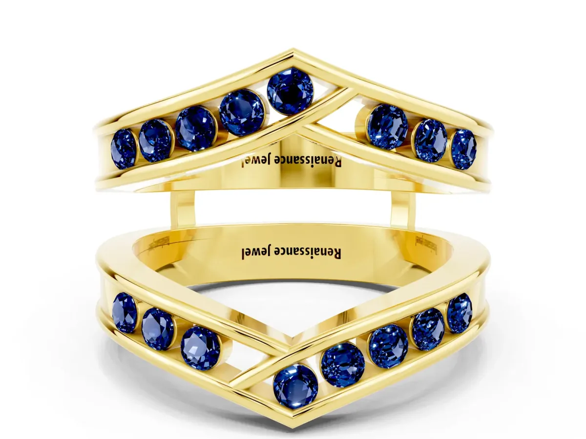 Round Blue Sapphire Channel-Set Chevron Band Yellow gold