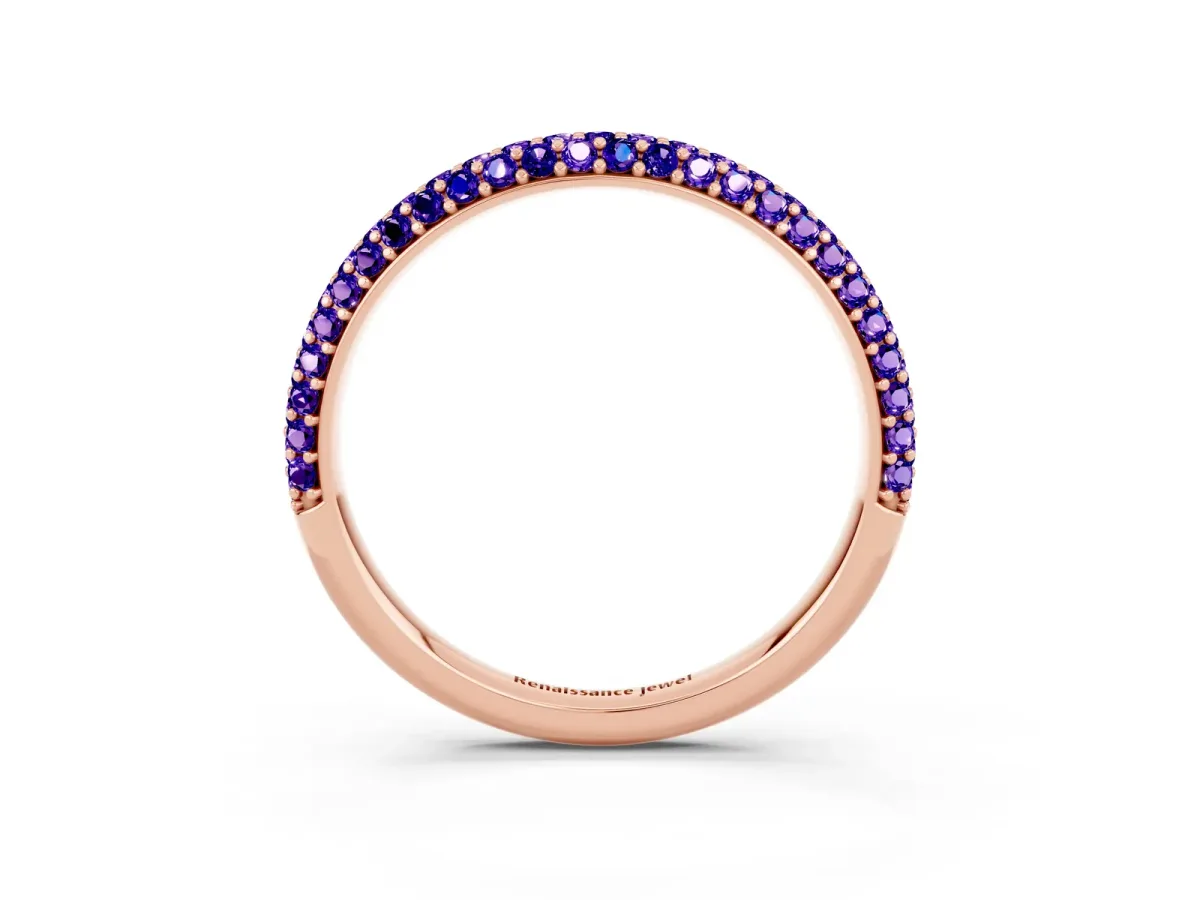 Round Tanzanite Pavé Eternity Band with Shared Prong Setting Rose gold