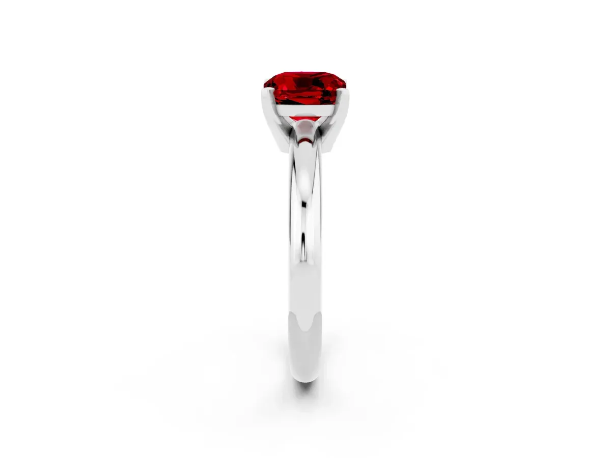 Cushion Cut Ruby Solitaire Engagement Ring with Round Band and Four-Prong Setting Platinum