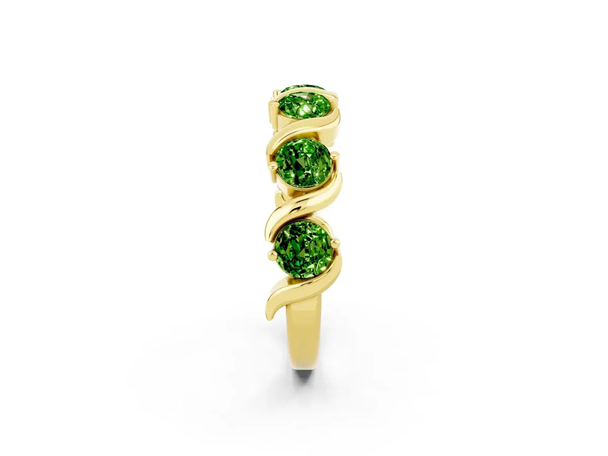 Round Peridot Half Eternity Band with Wave Prong Setting Yellow gold