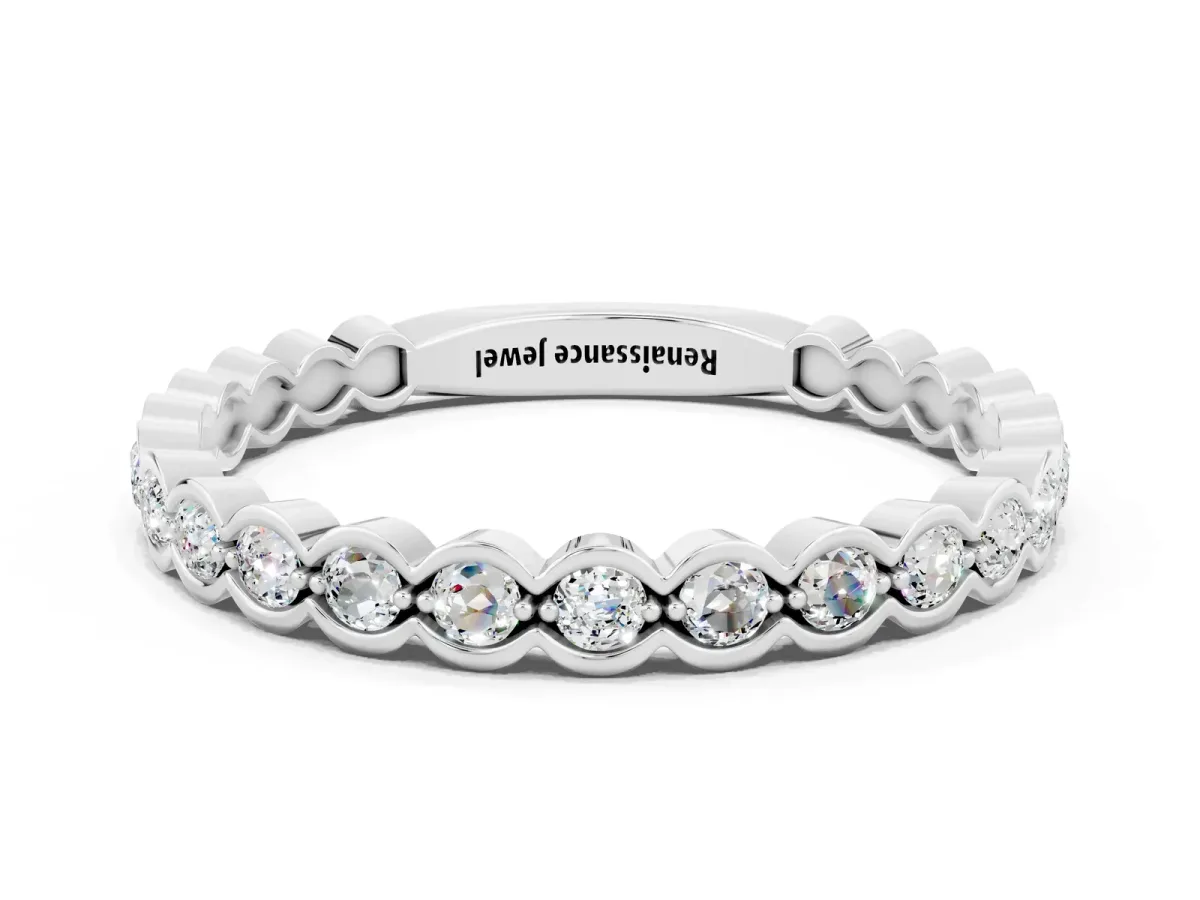 Round Moissanite Bezel Set Eternity Band Silver