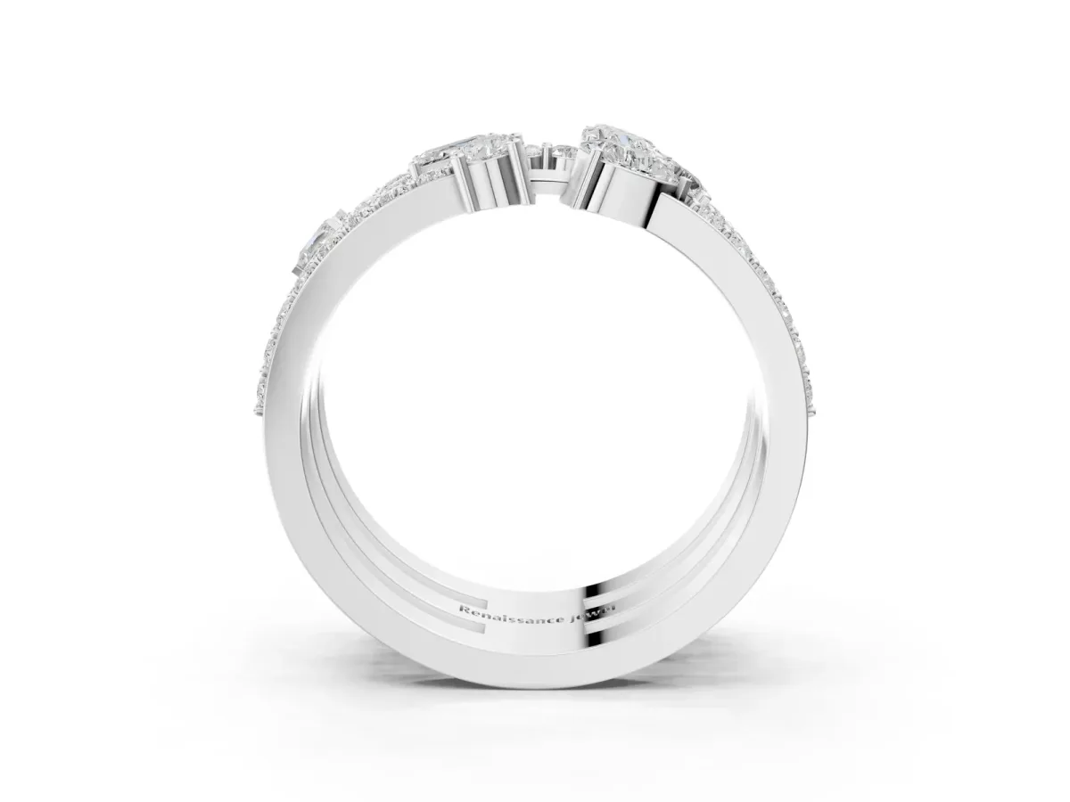 Mixed Shape Diamond Multi Row Promise Ring with Round Diamond Accents Platinum