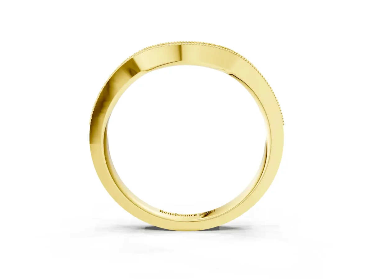 Curved Round Diamond Band with Milgrain Pavé Setting Yellow gold