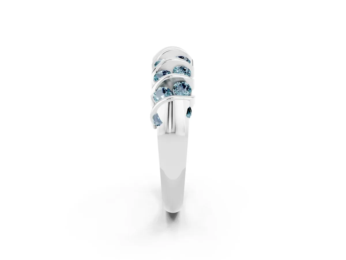 Channel Set Round Aquamarine Multi-Row Band White gold
