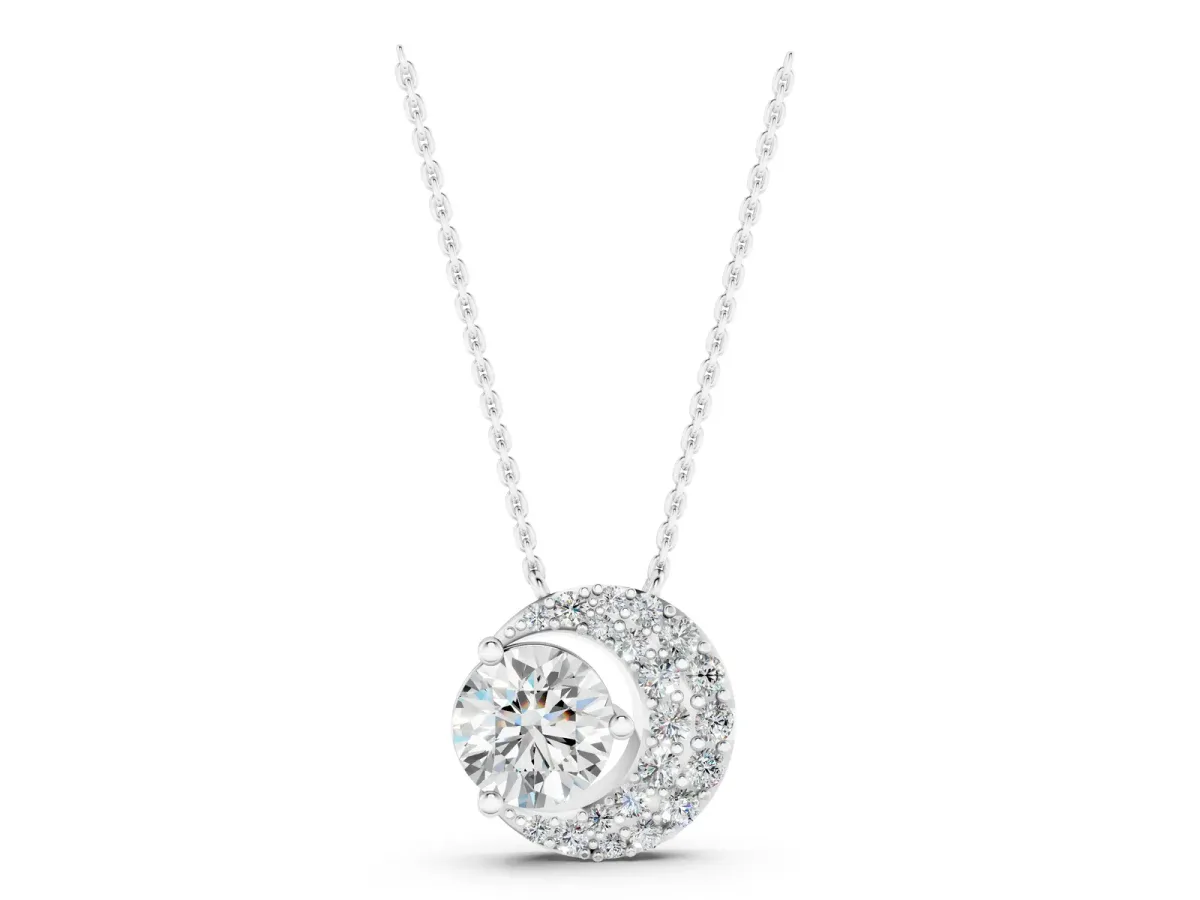 Round Prong-Set Diamond Pavé Pendant Silver