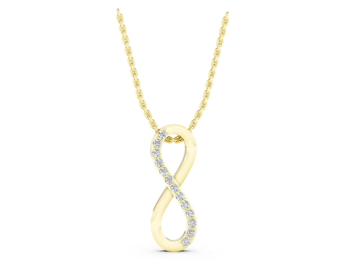 Infinity Pendant with Round Brilliant Diamonds in Pavé Setting Yellow gold