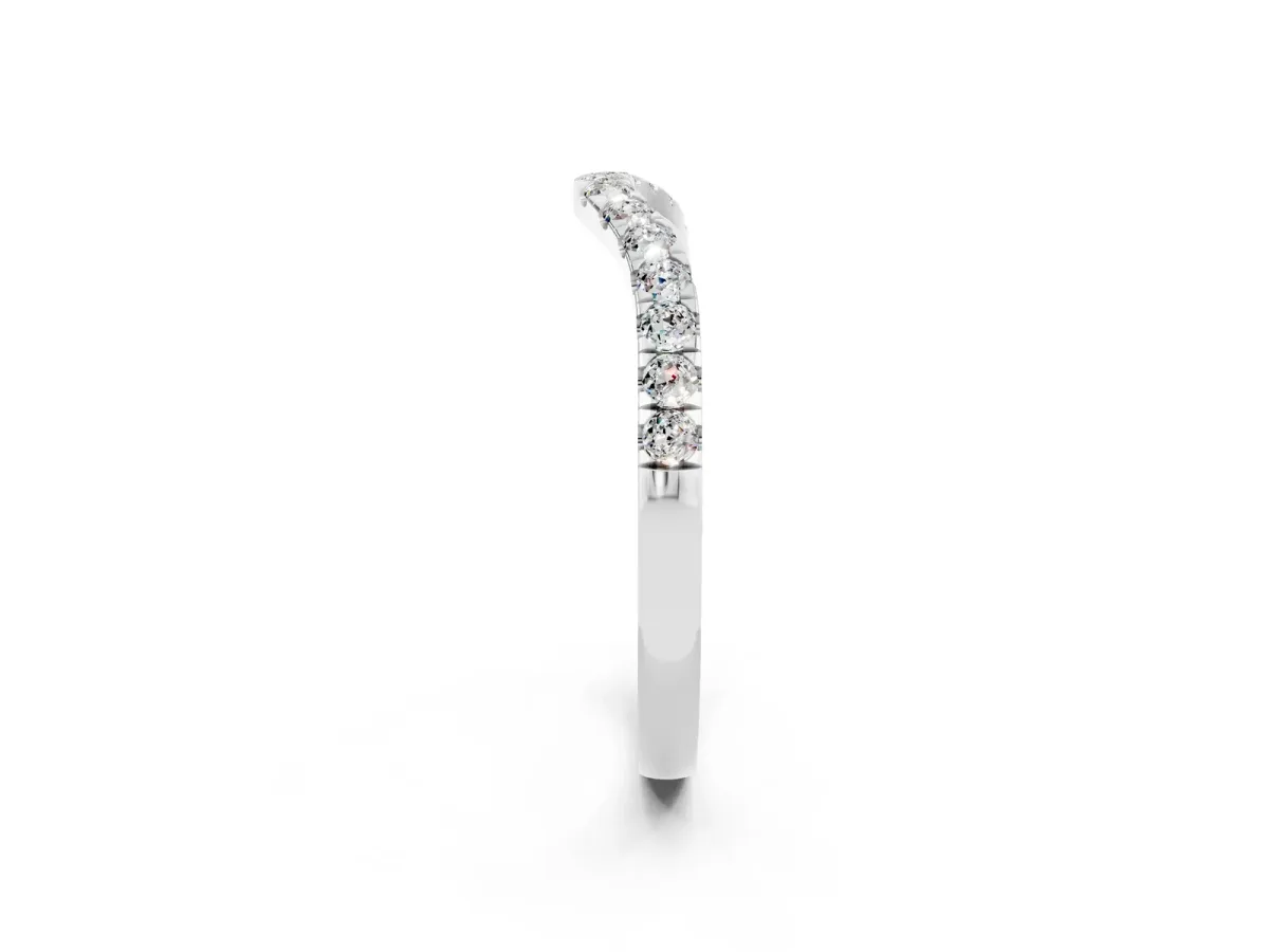 Curved Pavé Round Moissanite Wedding Band with Shared Prong Setting Platinum