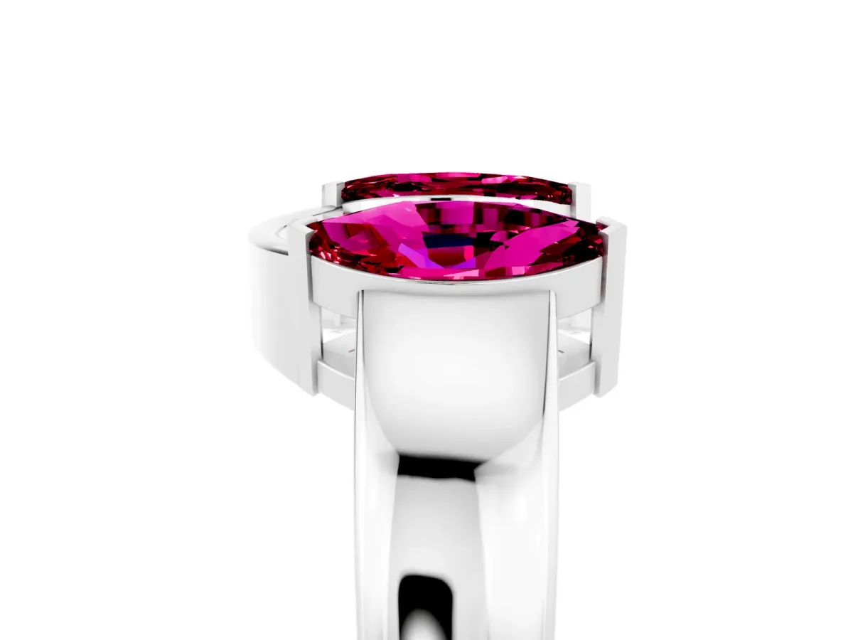 Marquise Garnet Open Band Ring with Tension Setting Silver