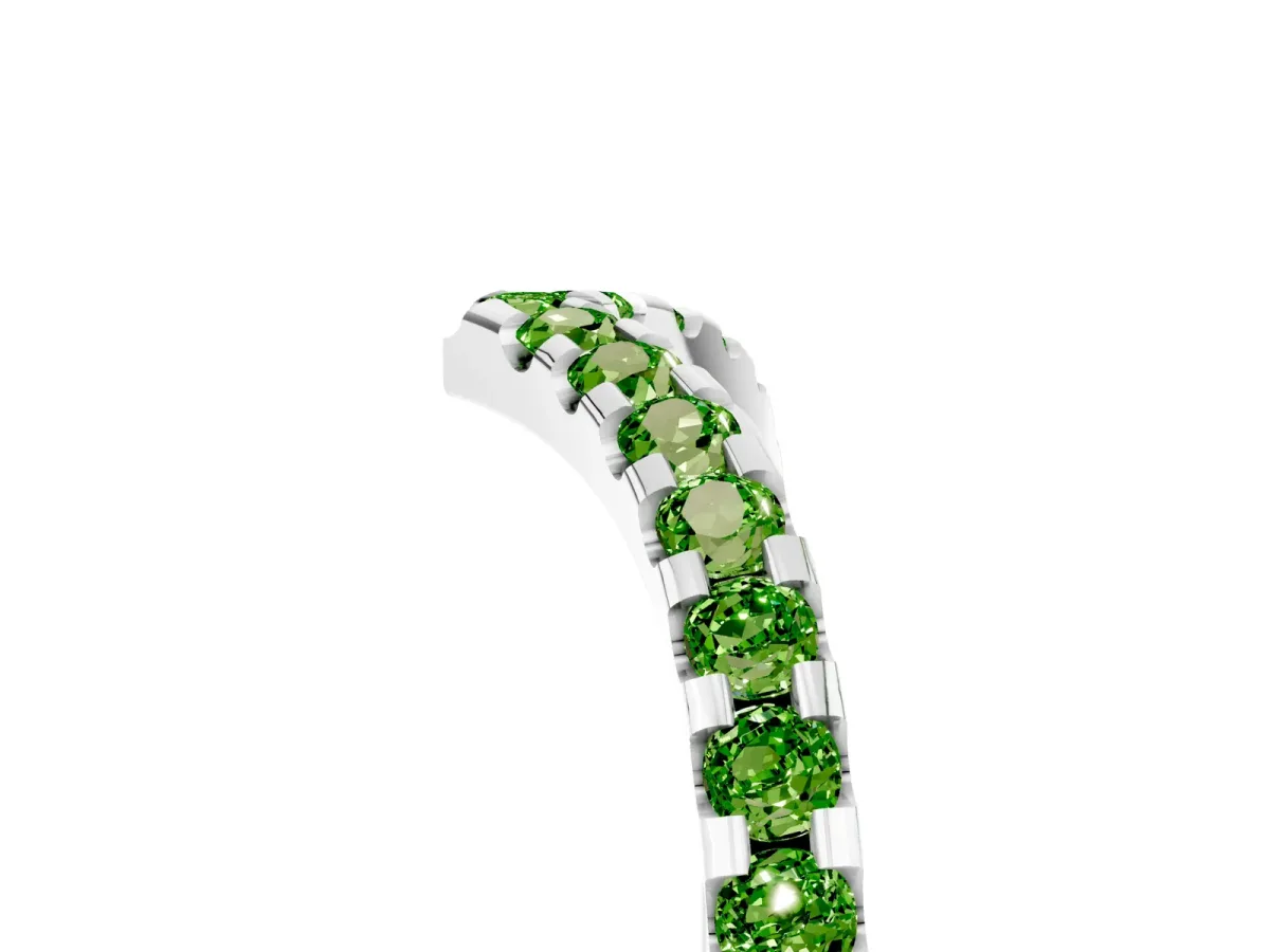 Pavé Round Peridot Chevron Band with Shared Prong Setting White gold