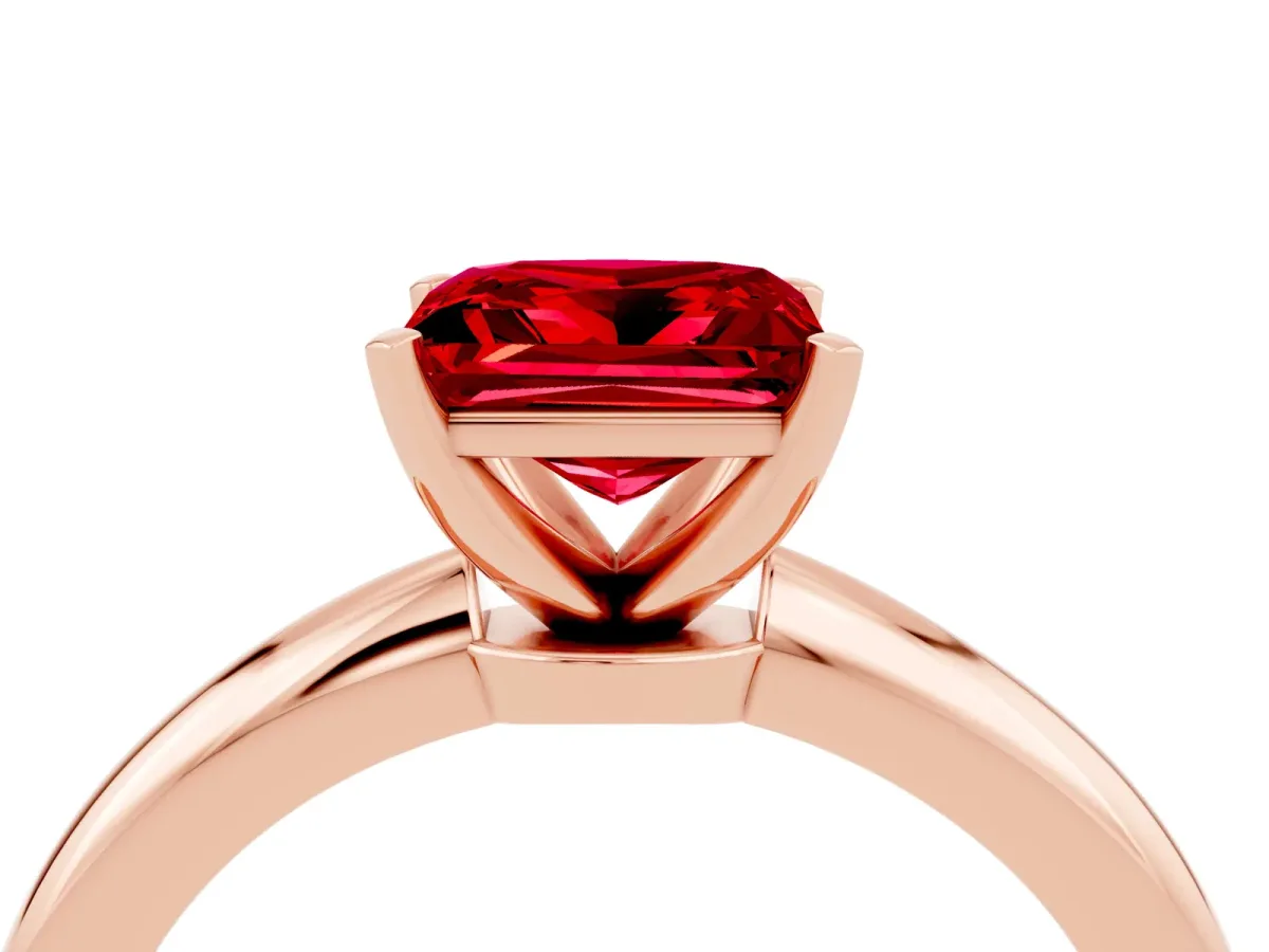 Princess Cut Ruby Solitaire Ring with Six-Prong Setting and Classic Band Rose gold