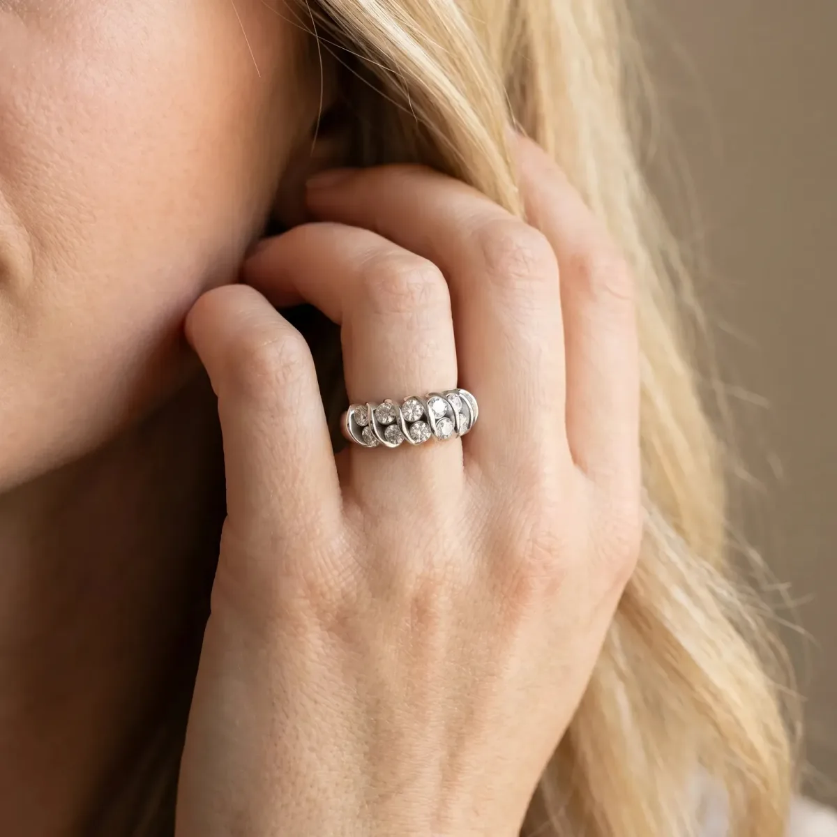 Channel Set Round Diamond Multi-Row Band White gold