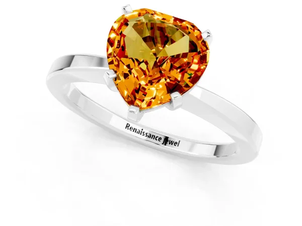 Heart Cut Citrine Solitaire Engagement Ring with Classic Band and Four-Prong Setting Silver
