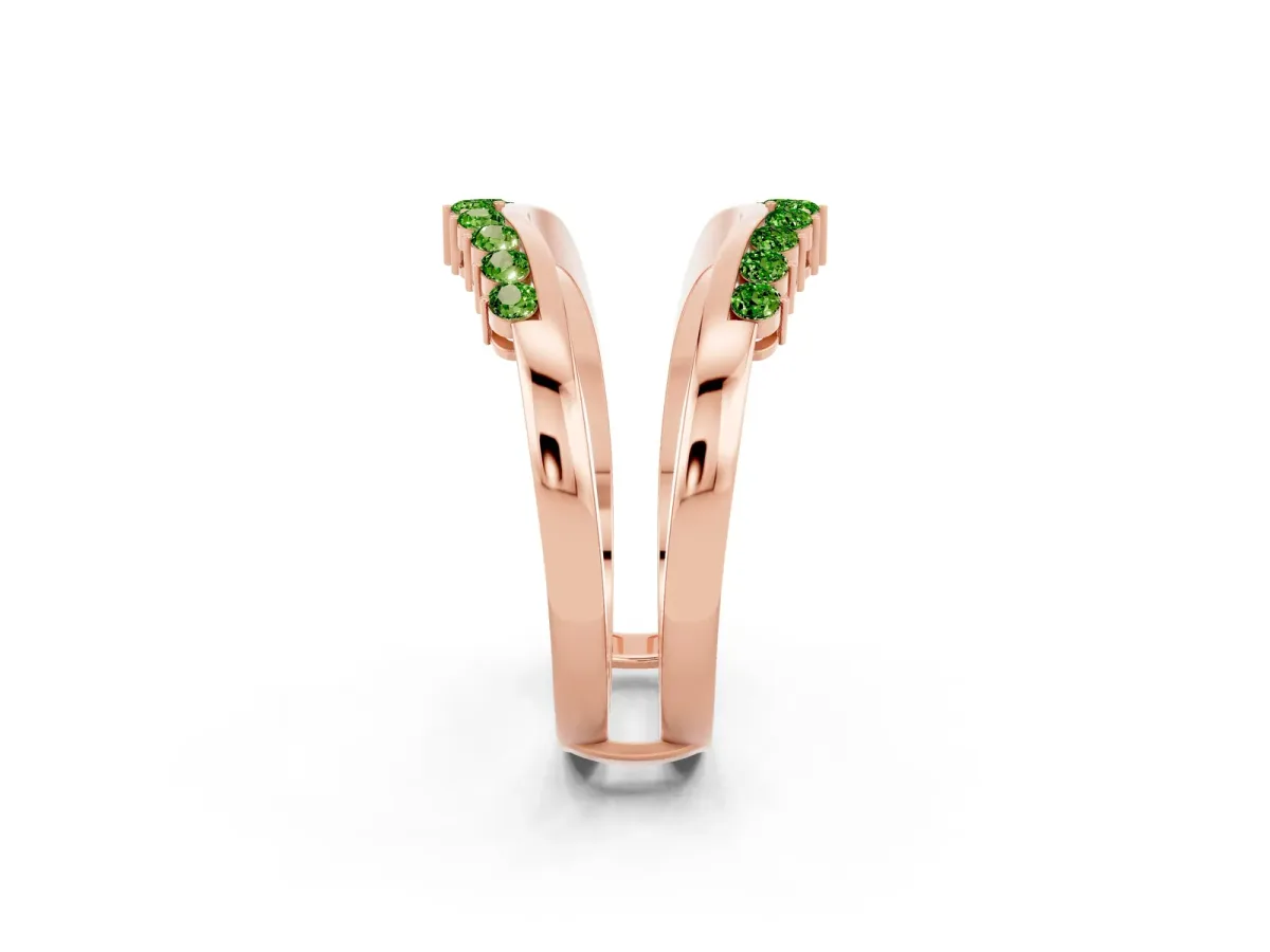Round Peridot Chevron Contour Band with Prong Setting Rose gold