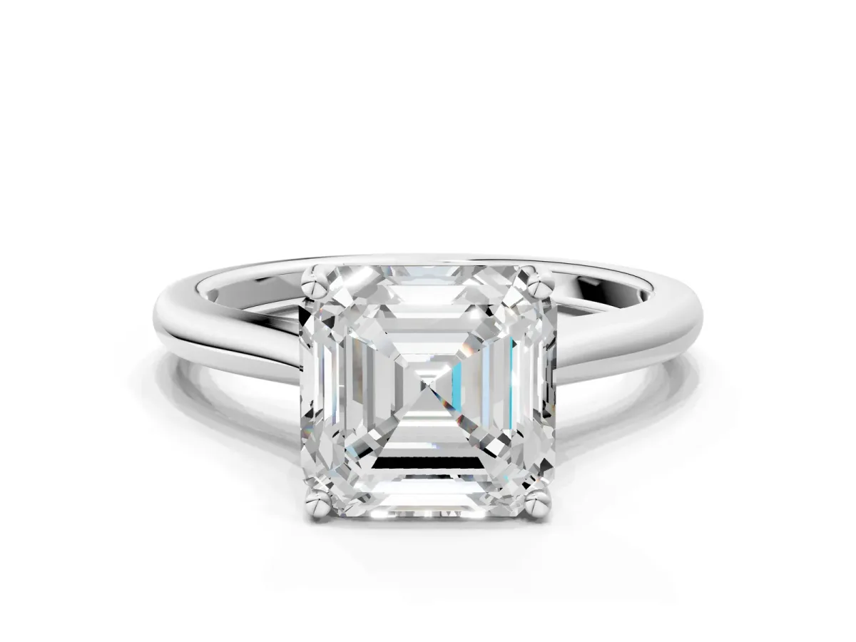 Asscher Cut Cut Solitaire Ring with Cathedral Band and Four-Prong Setting Platinum