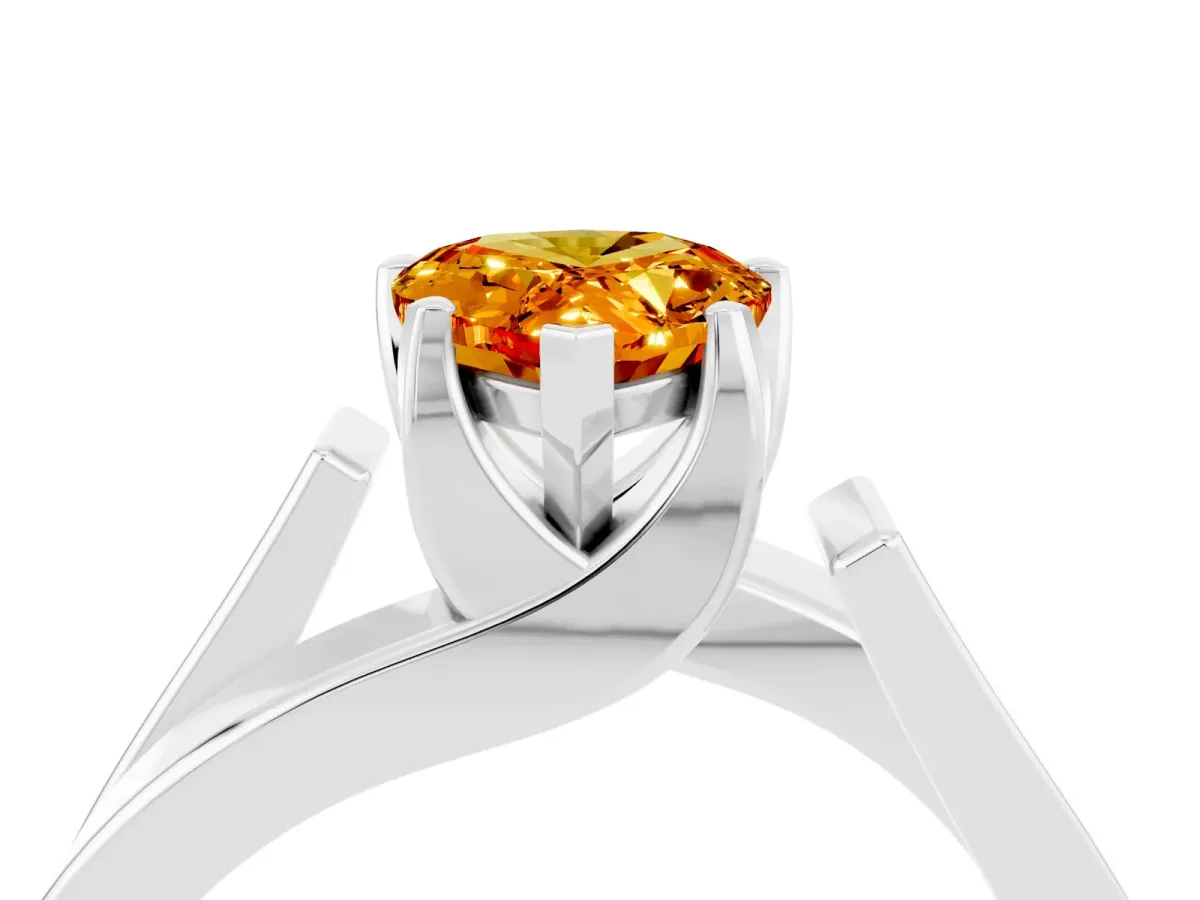 Modern Tension Set Pear Cut Citrine Solitaire Wide Band Ring Silver