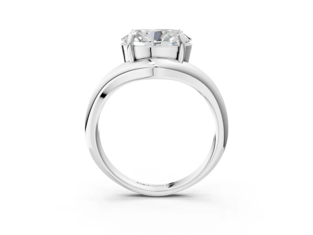 Oval Diamond Twisted Solitaire Ring White gold