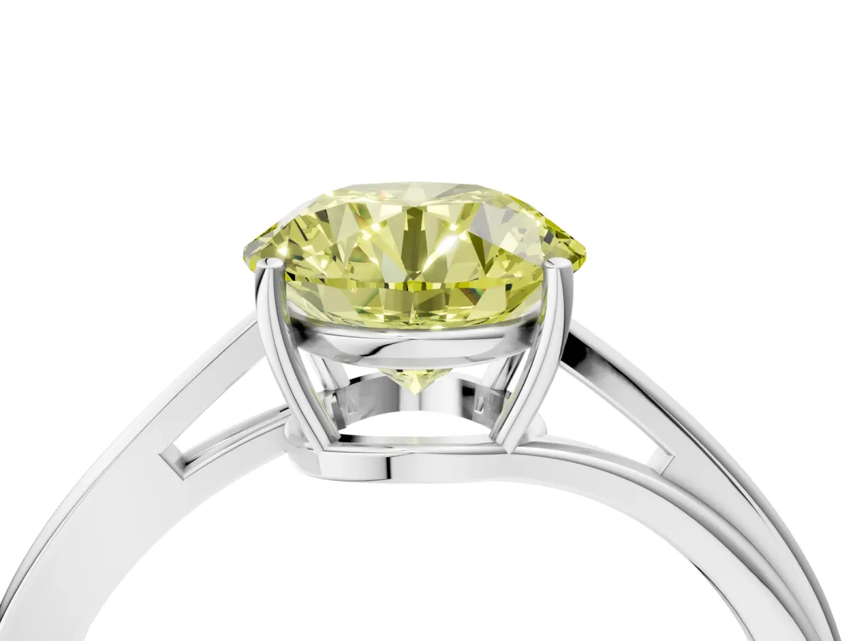 Fancy Yellow Round Cut Cut Solitaire Twist Band Ring with Four-Prong Setting Silver