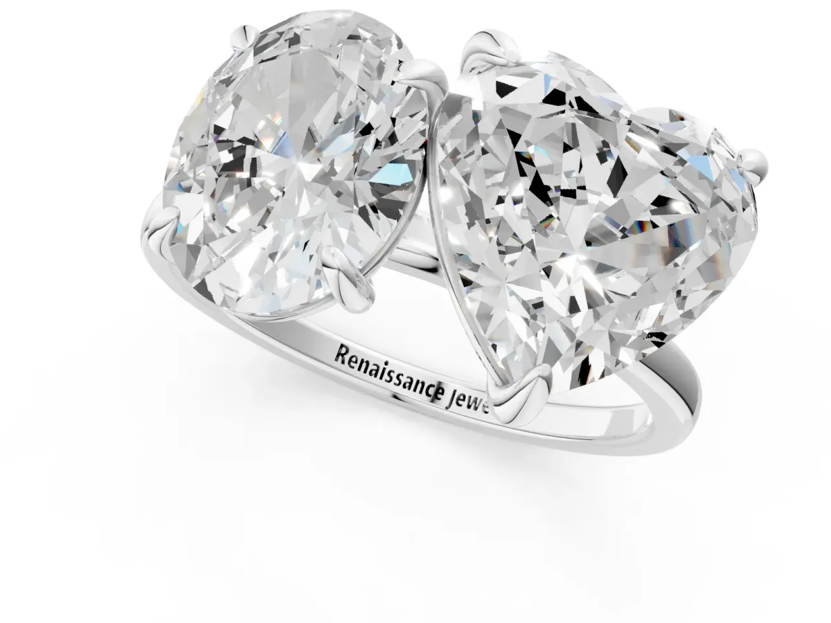 Oval and Heart Toi Moi Ring with Prong Setting and Plain Band Platinum