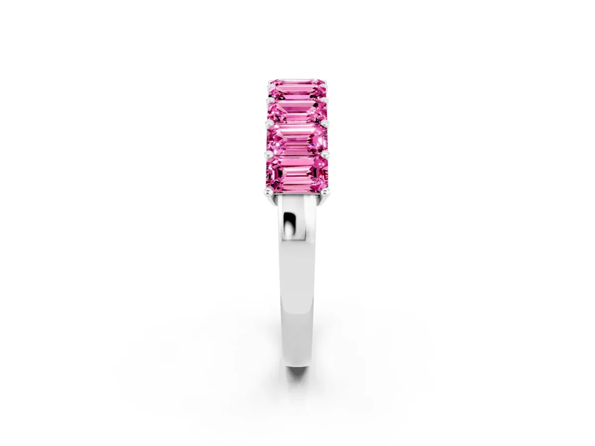 Emerald Cut Pink Sapphire Prong-Set Eternity Band Silver